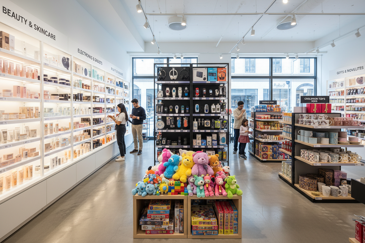 All this in a shop Creams electric items toys gifts etc 